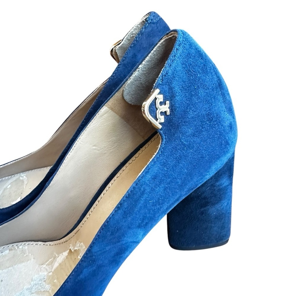 Tory Burch Elizabeth 85mm Round Toe Block Heel Pumps Blue Suede Size 10.5​ - Picture 5 of 13